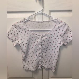 Ditsy floral print button up crop top Small